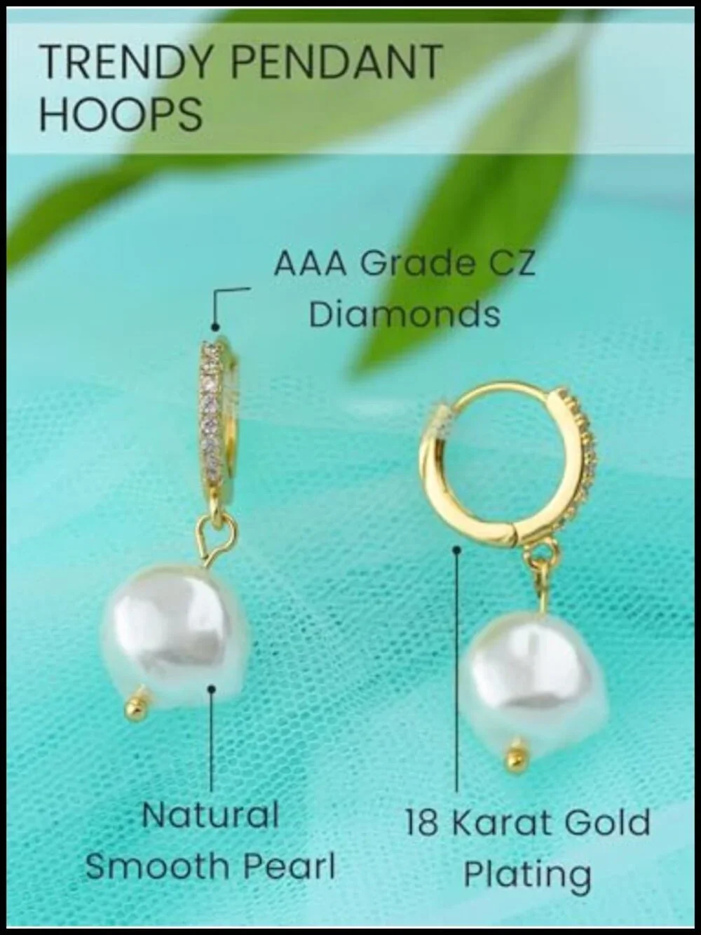 14K Gold Plated CZ Drop Dangle Geometric Hoop Earrings